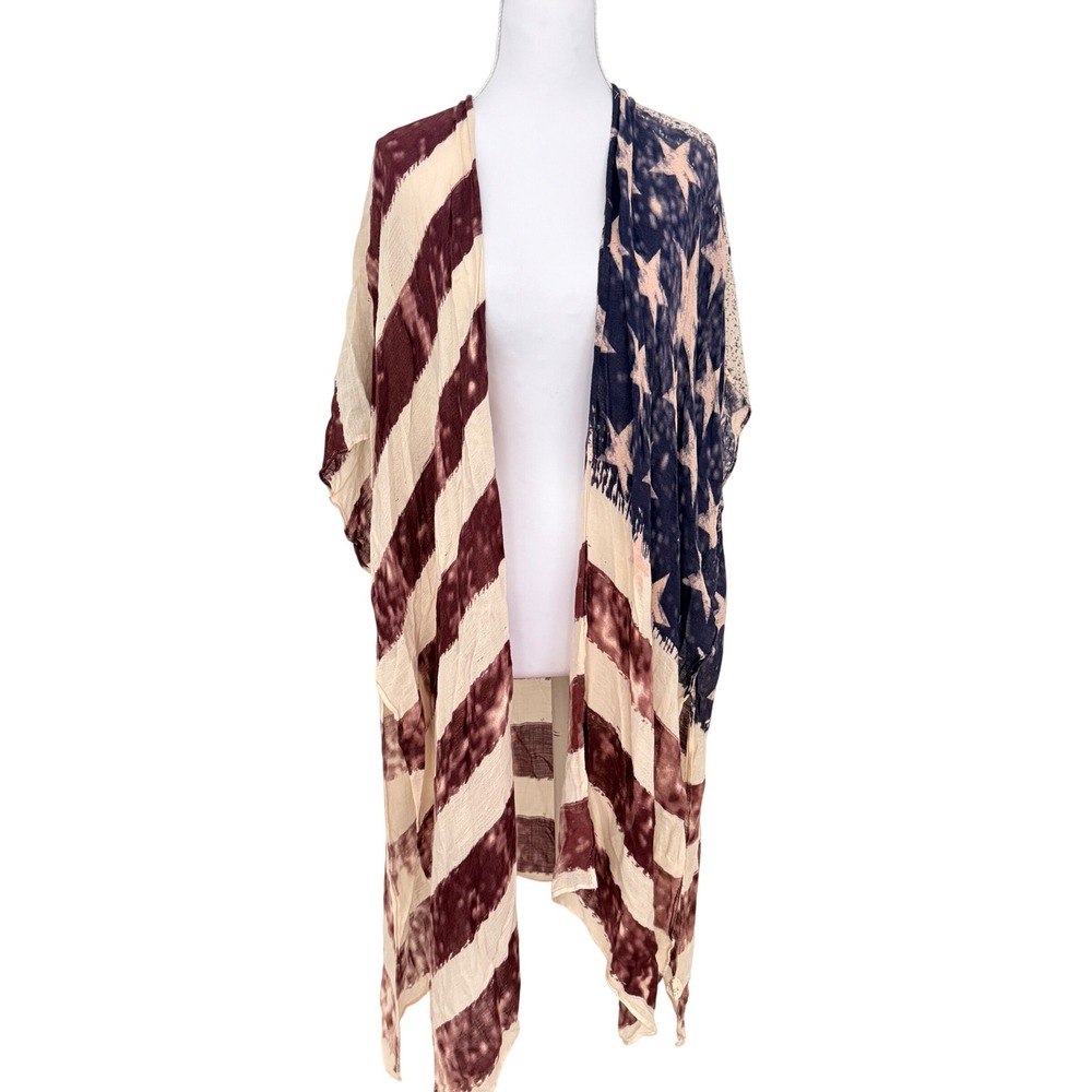Unbranded American Flag Kimono Womens OS Red White Blue Distressed Patriotic